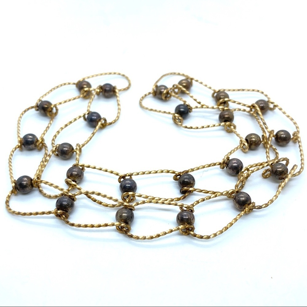 Vintage Gold Tone Links with Beads Choker Necklace - Picture 3 of 6